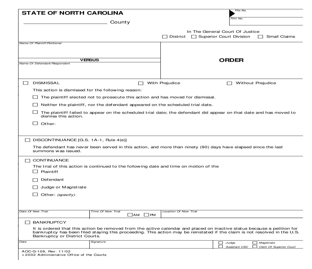 Order {G-108} | Pdf Fpdf Doc Docx | North Carolina