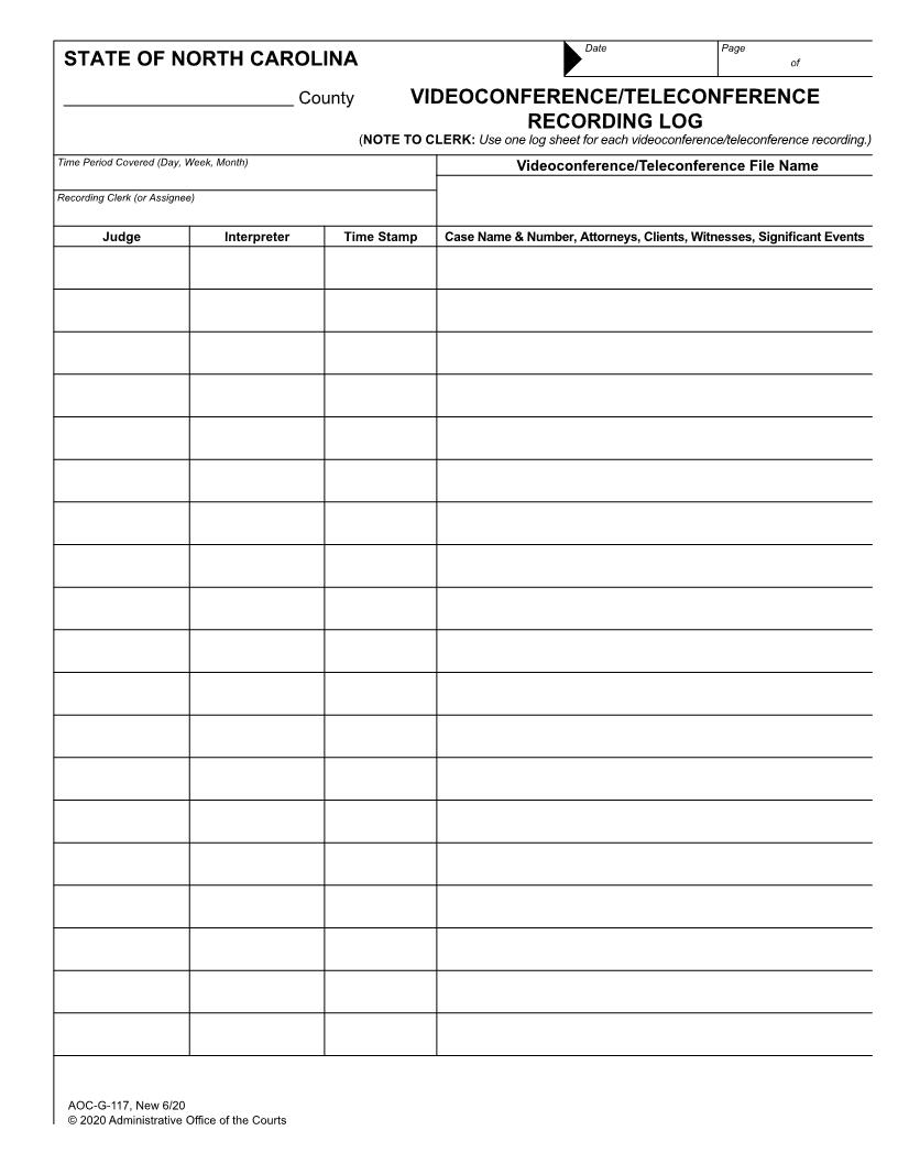 Videoconference Teleconference Recording Log {G-117} | Pdf Fpdf Docx | North Carolina