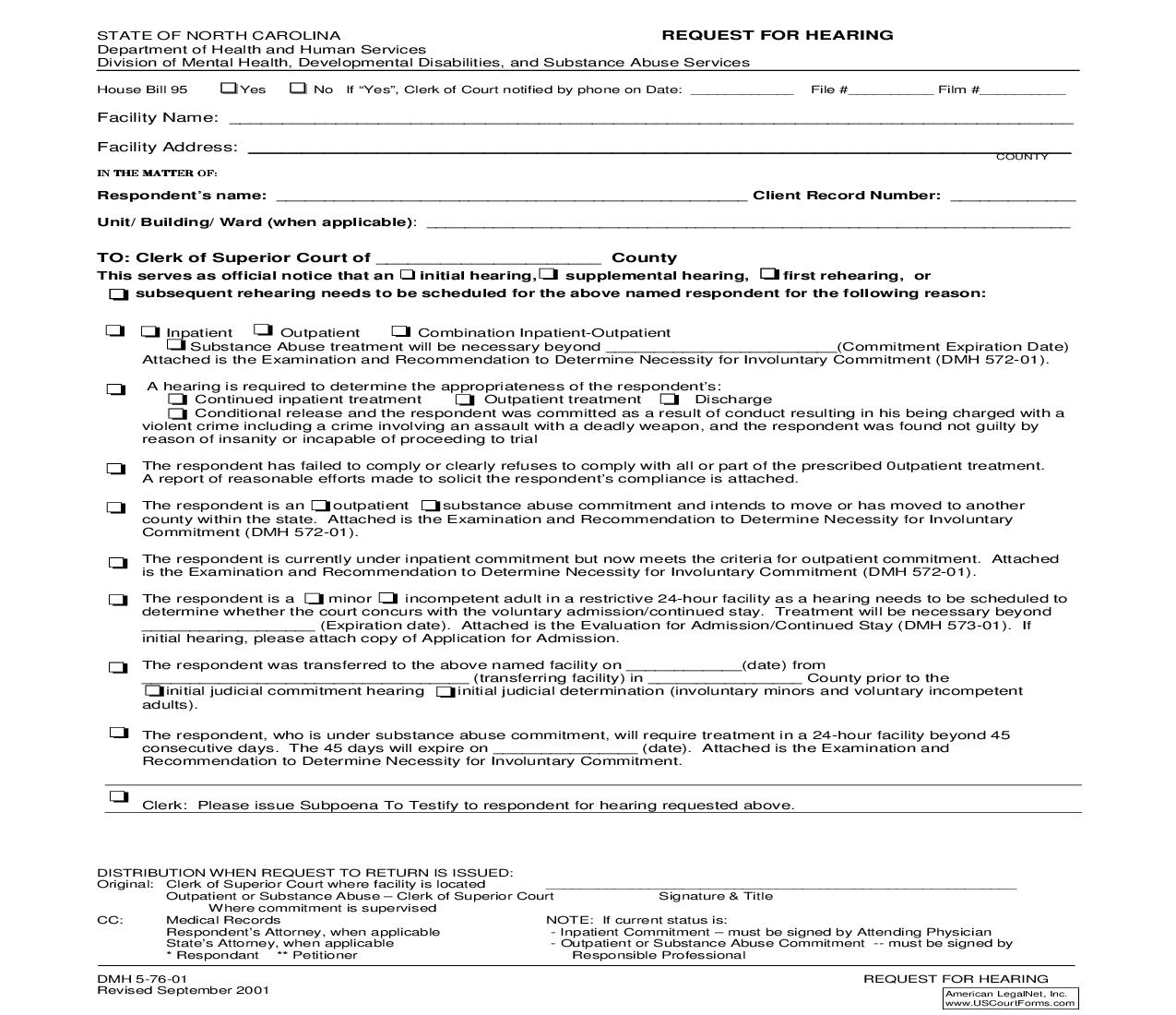 Request For Hearing {DMH 5-76-01} | Pdf Fpdf Doc Docx | North Carolina