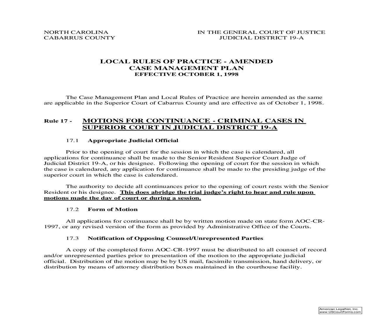 Criminal Superior Case Management Plan | Pdf Fpdf Doc Docx | North Carolina