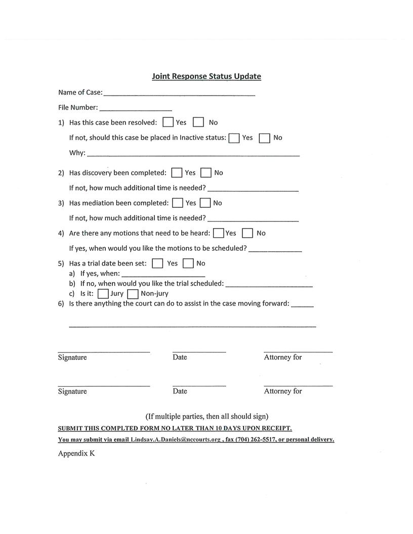 Joint Response Status Update {Appendix K} | Pdf Fpdf Docx | North Carolina