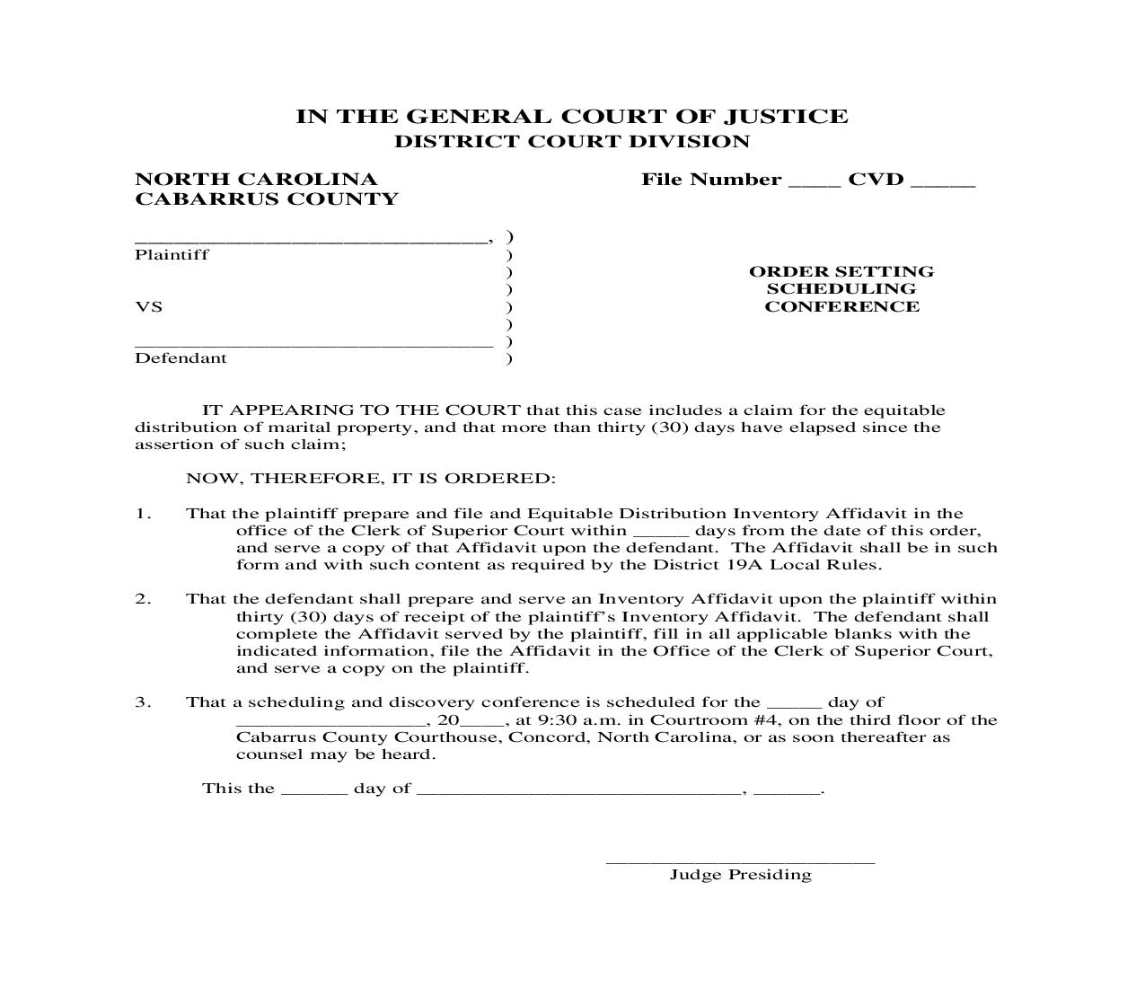 Order Setting Scheduling Conference {2} | Pdf Fpdf Doc Docx | North Carolina