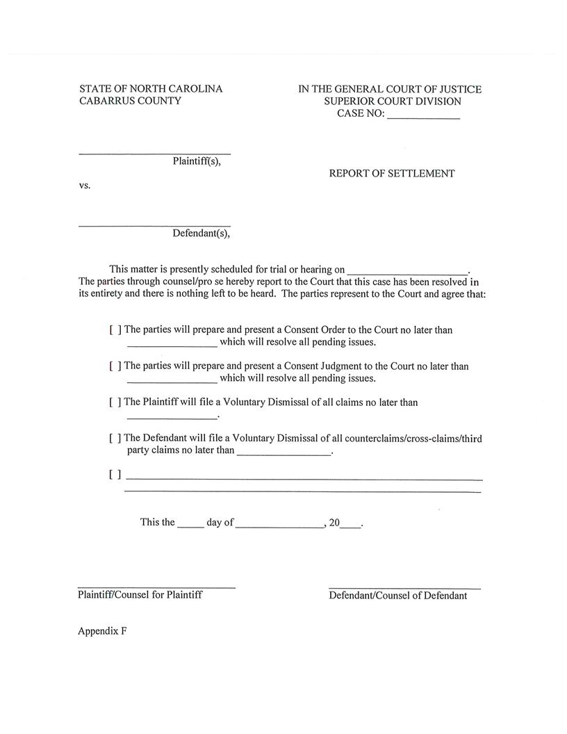 Report Of Settlement {Appendix F} | Pdf Fpdf Docx | North Carolina