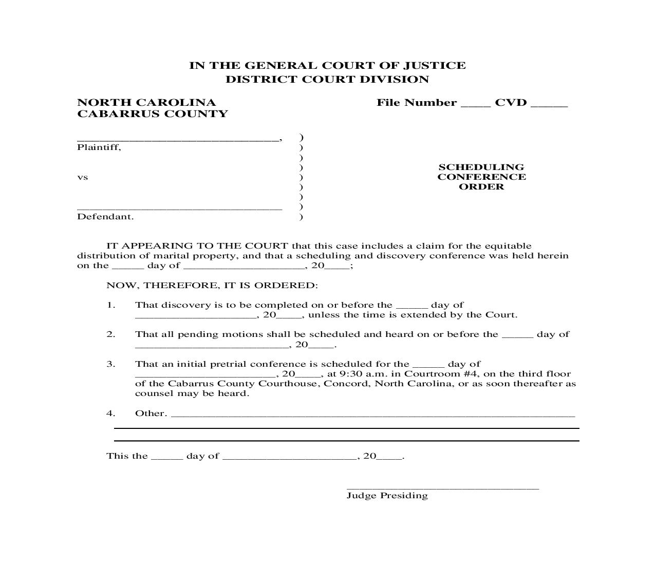 Scheduling Conference Order {3} | Pdf Fpdf Doc Docx | North Carolina
