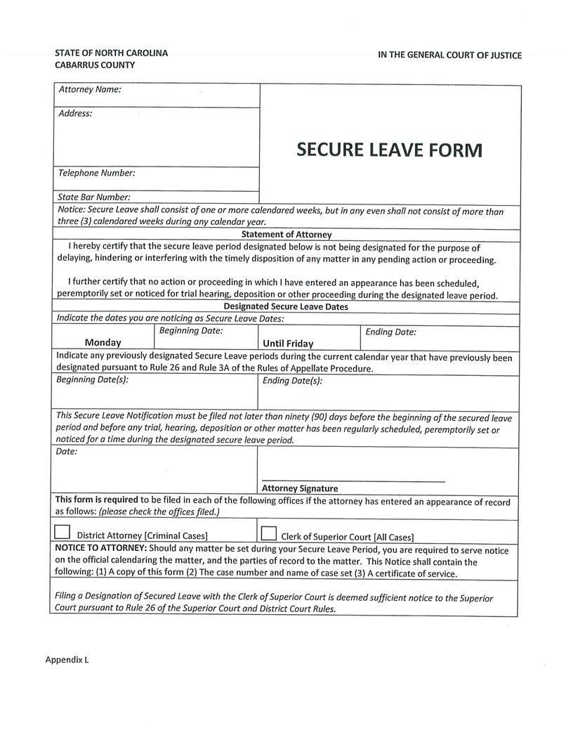 Secure Leave Form {Appendix L} | Pdf Fpdf Docx | North Carolina