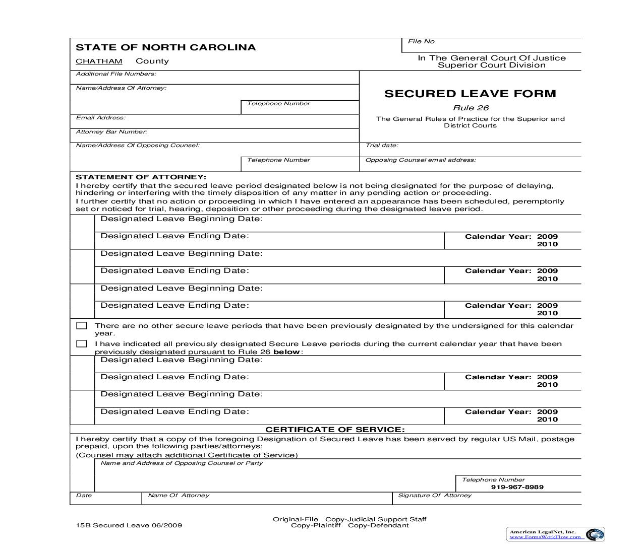 Secured Leave Form  | Pdf Fpdf Doc Docx | North Carolina