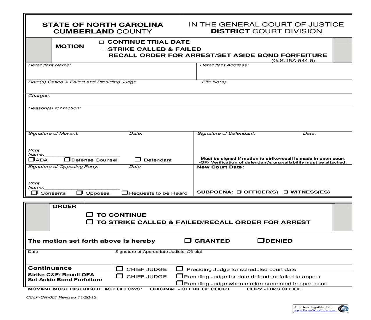 Motion {CCLF-CR-001} | Pdf Fpdf Doc Docx | North Carolina