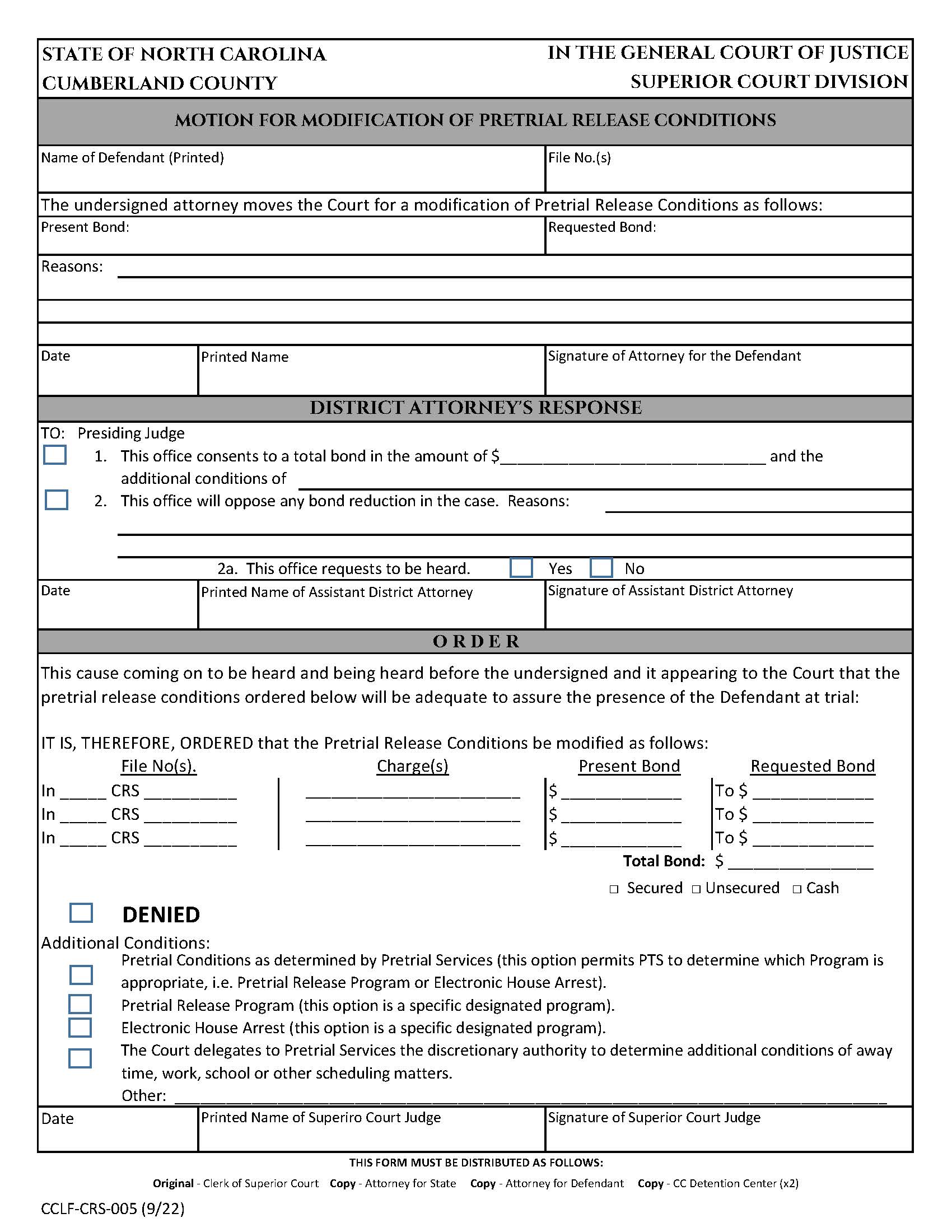 Motion For Modification Of Pretrial Release Conditions | Pdf Fpdf Doc Docx | North Carolina
