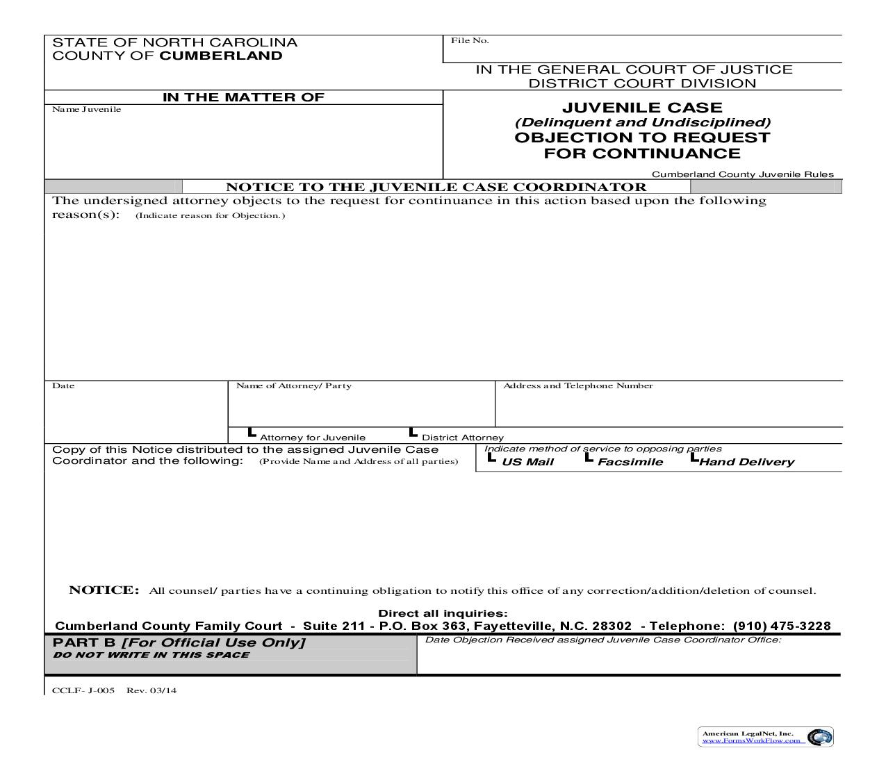 Juvenile Case Motion For Continuance {CCLF-J-005} | Pdf Fpdf Doc Docx | North Carolina