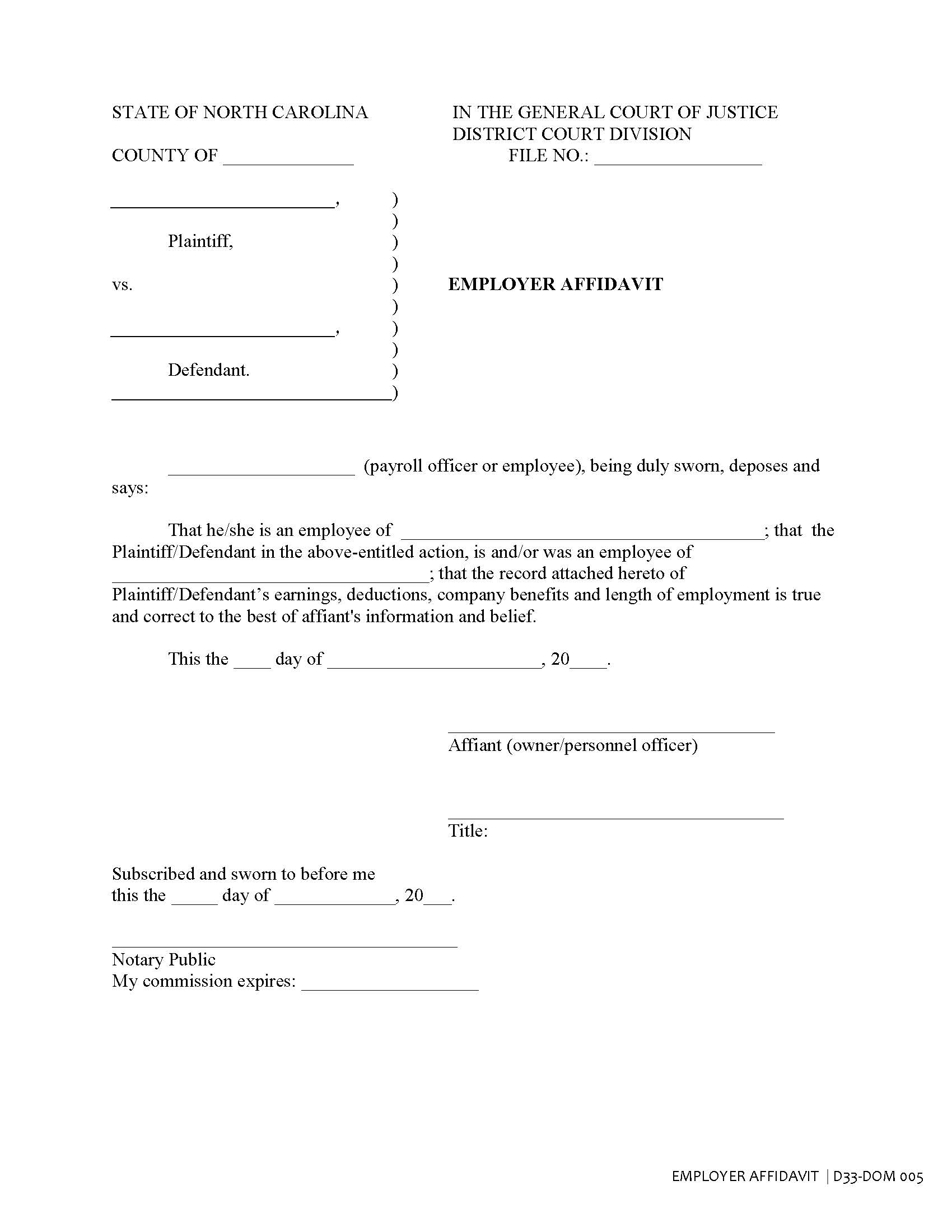 Affidavit | Pdf Fpdf Doc Docx | North Carolina