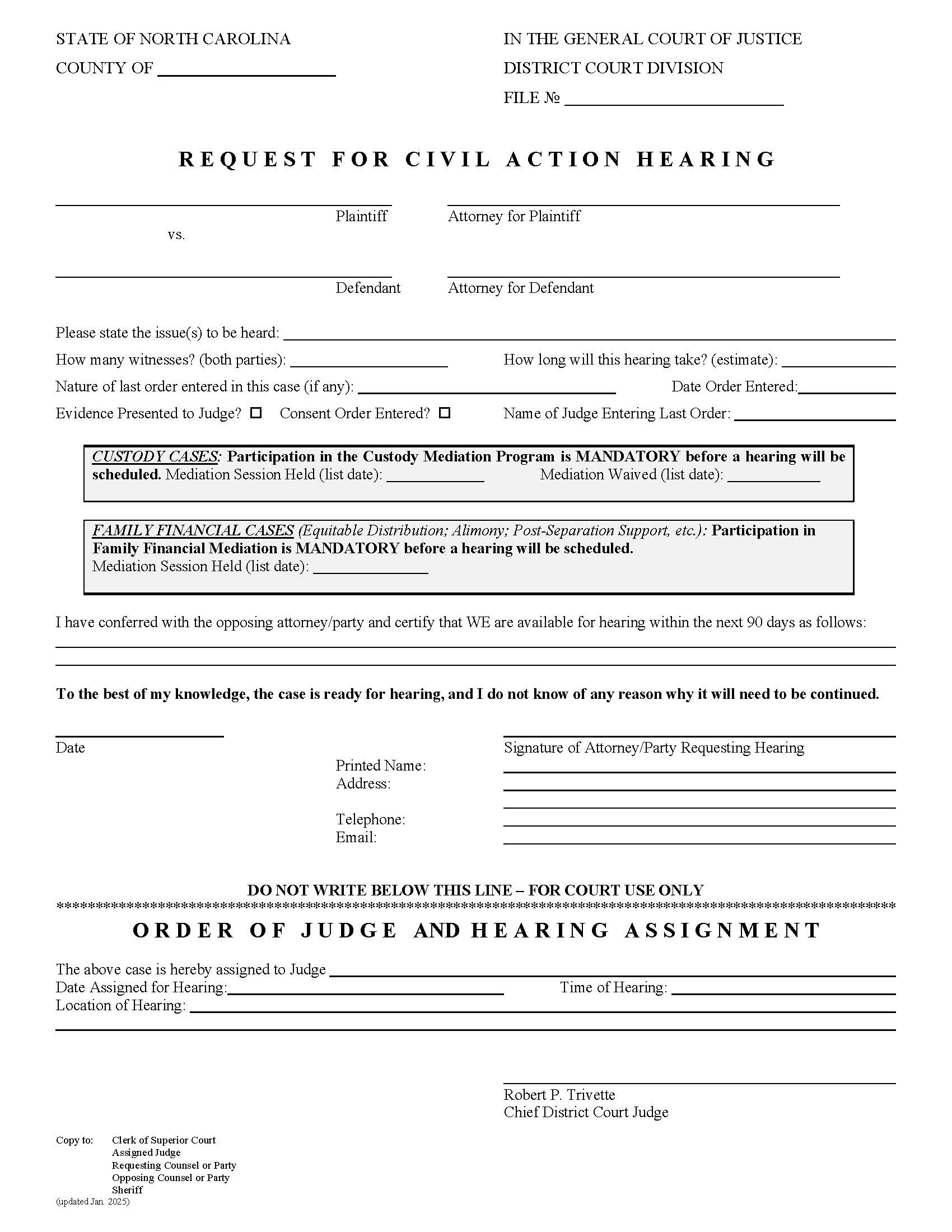 Request For Civil Action Hearing | Pdf Fpdf Docx | North Carolina