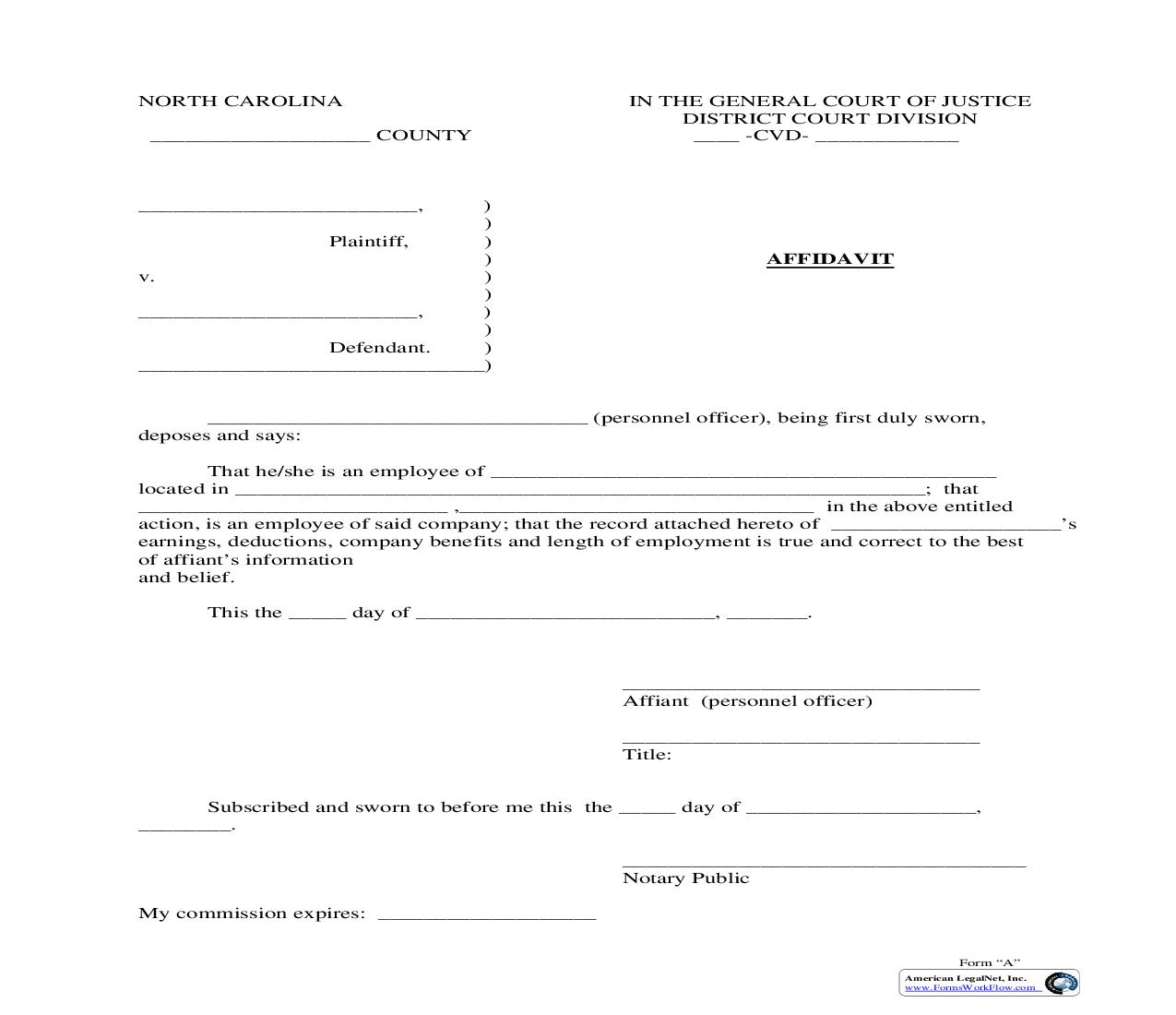 Employment Information Affidavit {A And B} |  | North Carolina