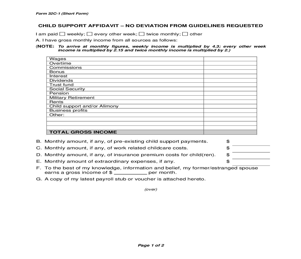 Child Support Affidavit No Deviation From Guidelines Requested Short Form {4} | Pdf Fpdf Doc Docx | North Carolina