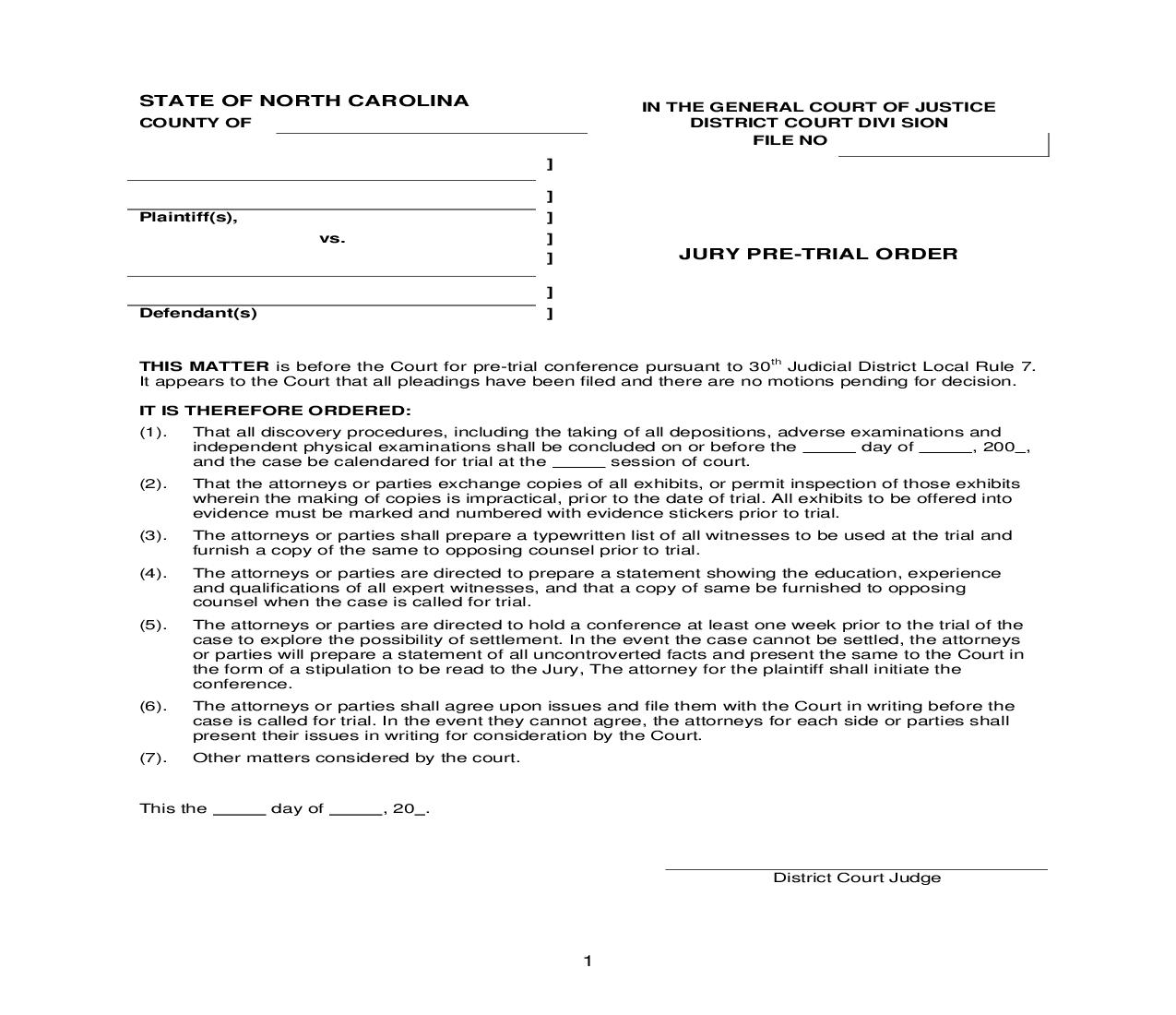 Jury Pretrial Order {10} | Pdf Fpdf Doc Docx | North Carolina
