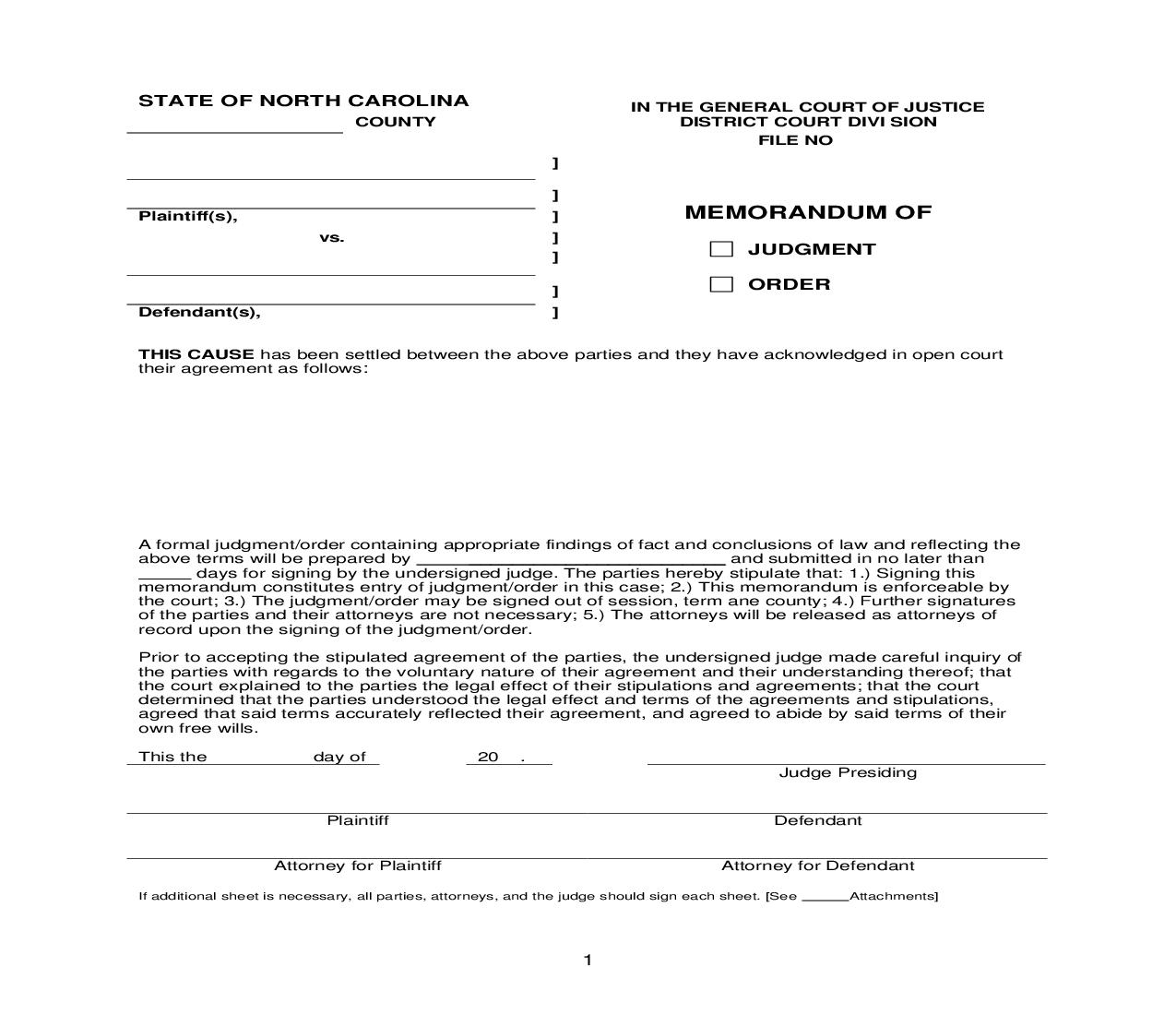 Memorandum Of Judgment Order {2} | Pdf Fpdf Doc Docx | North Carolina