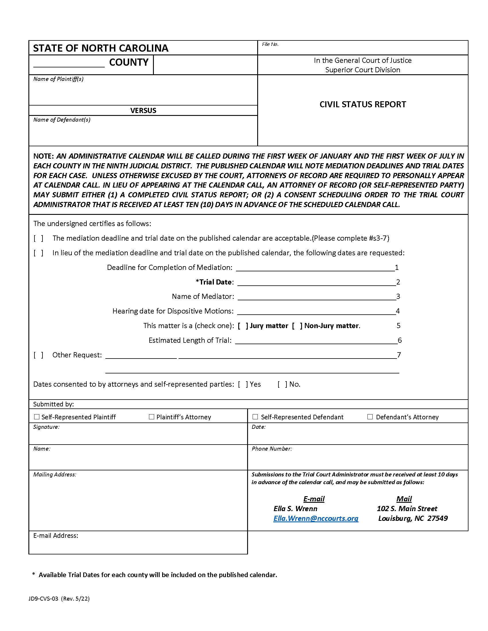 Civil Status Report | Pdf Fpdf Doc Docx | North Carolina