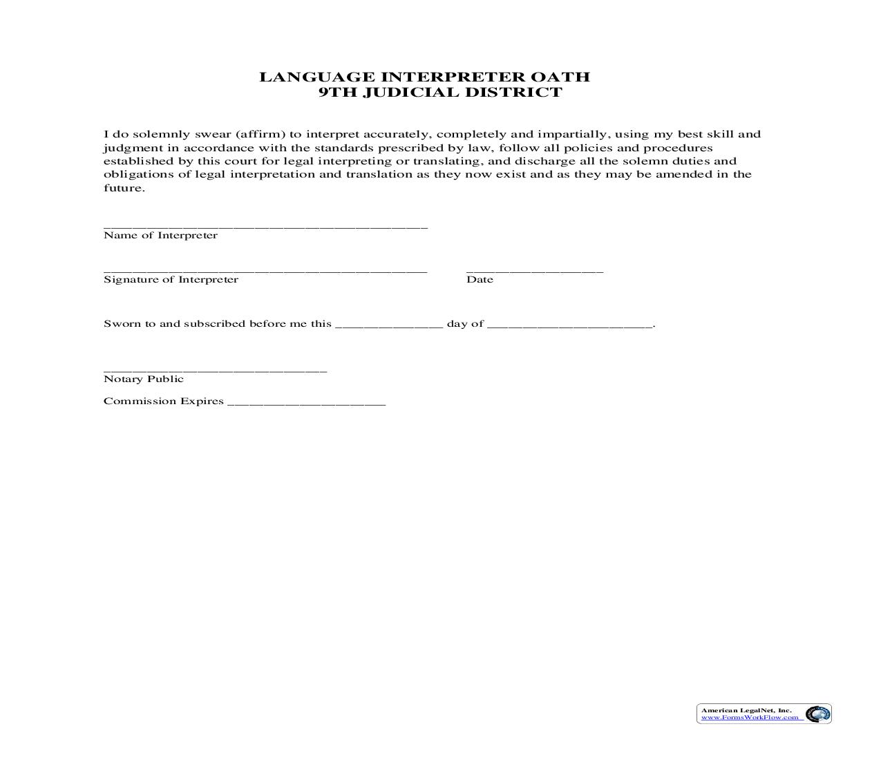 Interpator Oath  | Pdf Fpdf Doc Docx | North Carolina