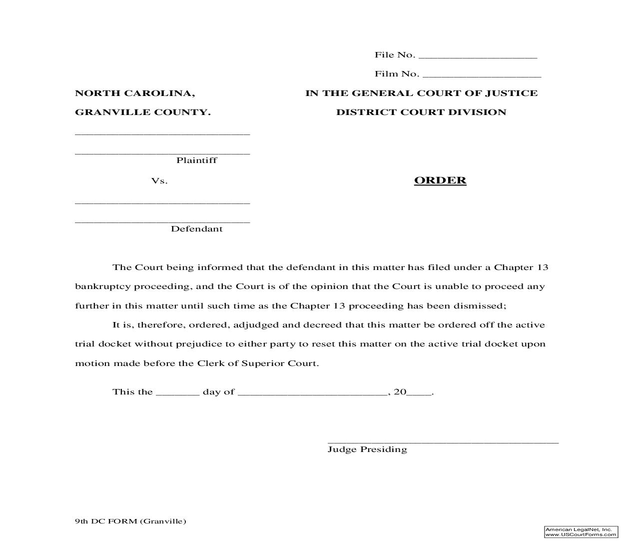 Order (Chapter 13) | Pdf Fpdf Doc Docx | North Carolina