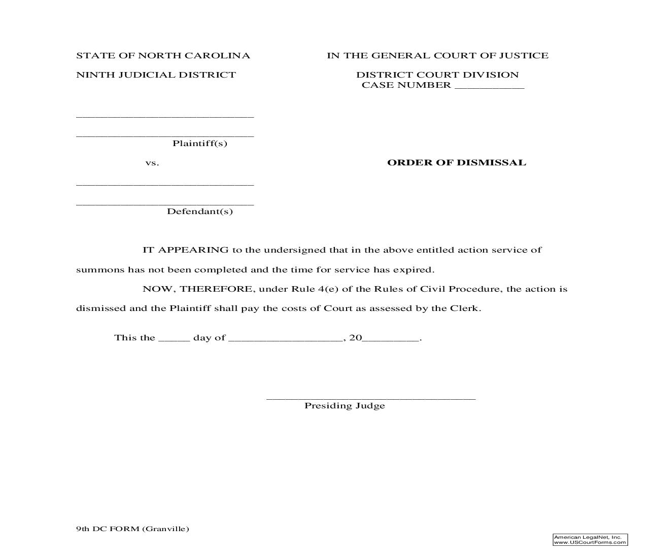 Order Of Dismissal | Pdf Fpdf Doc Docx | North Carolina