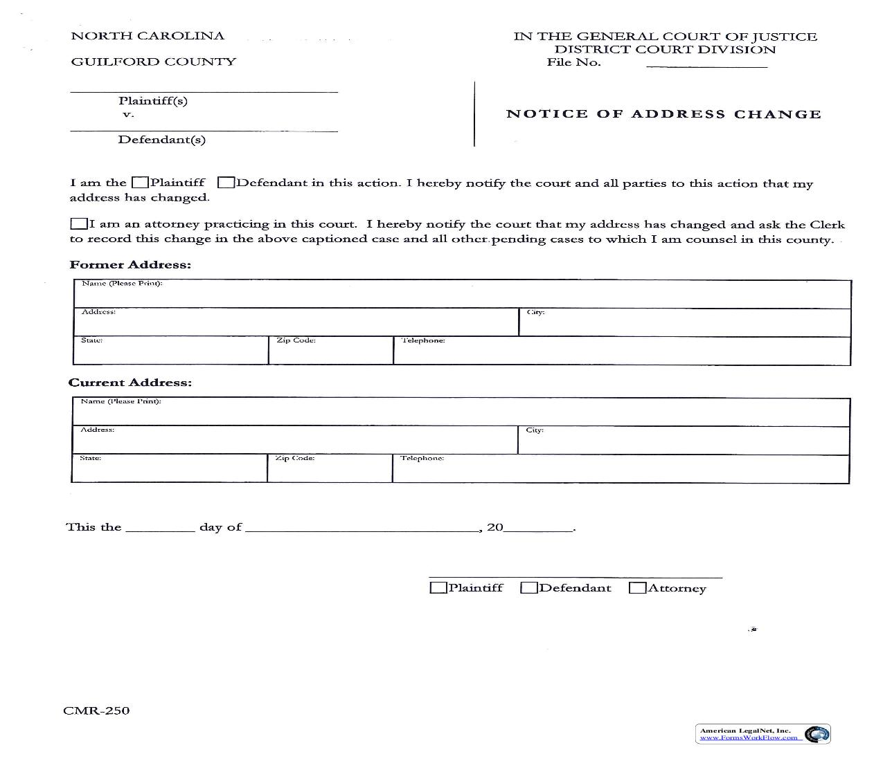 Notice Of Address Change {CMR-250} | Pdf Fpdf Doc Docx | North Carolina