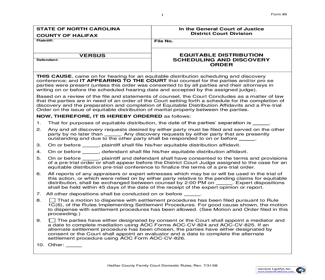 Equitable Distribution Scheduling And Discovery Order {9} | Pdf Fpdf Doc Docx | North Carolina