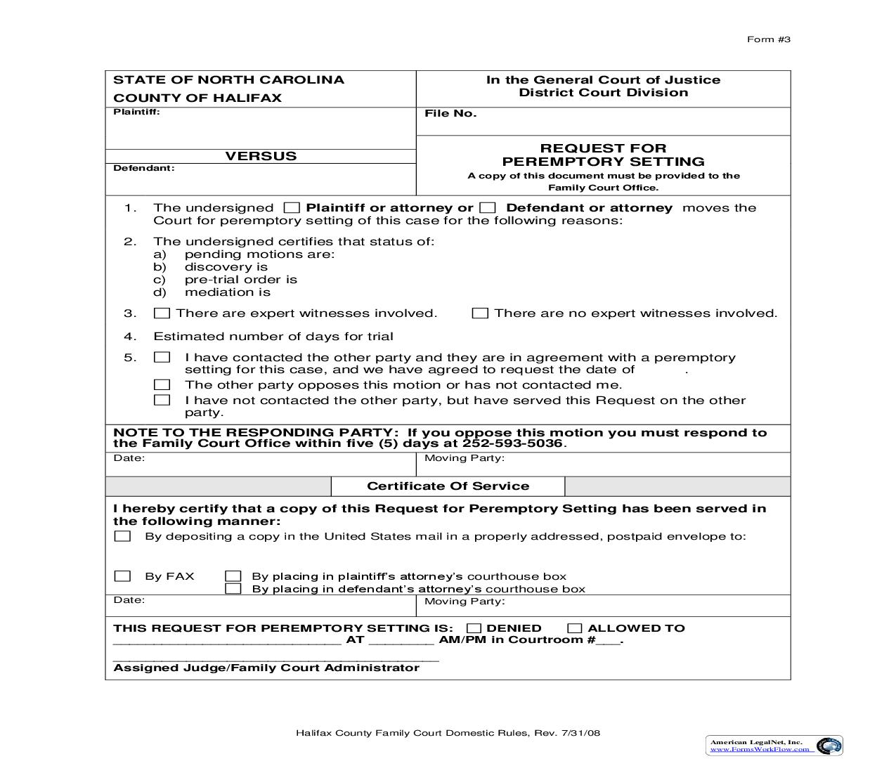 Request For Peremptory Setting {3} | Pdf Fpdf Doc Docx | North Carolina