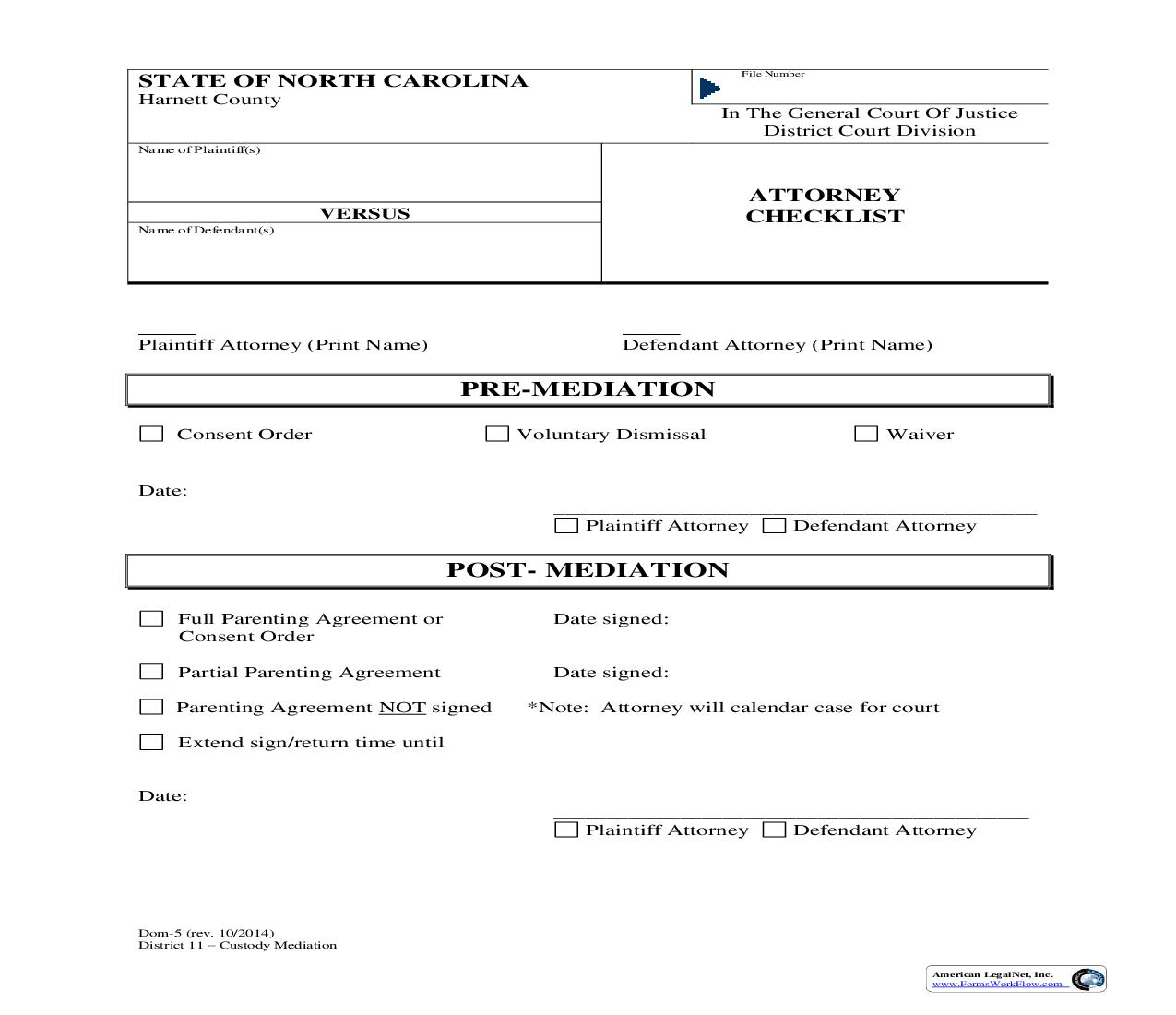 Attorney Checklist {DOM-5} | Pdf Fpdf Doc Docx | North Carolina