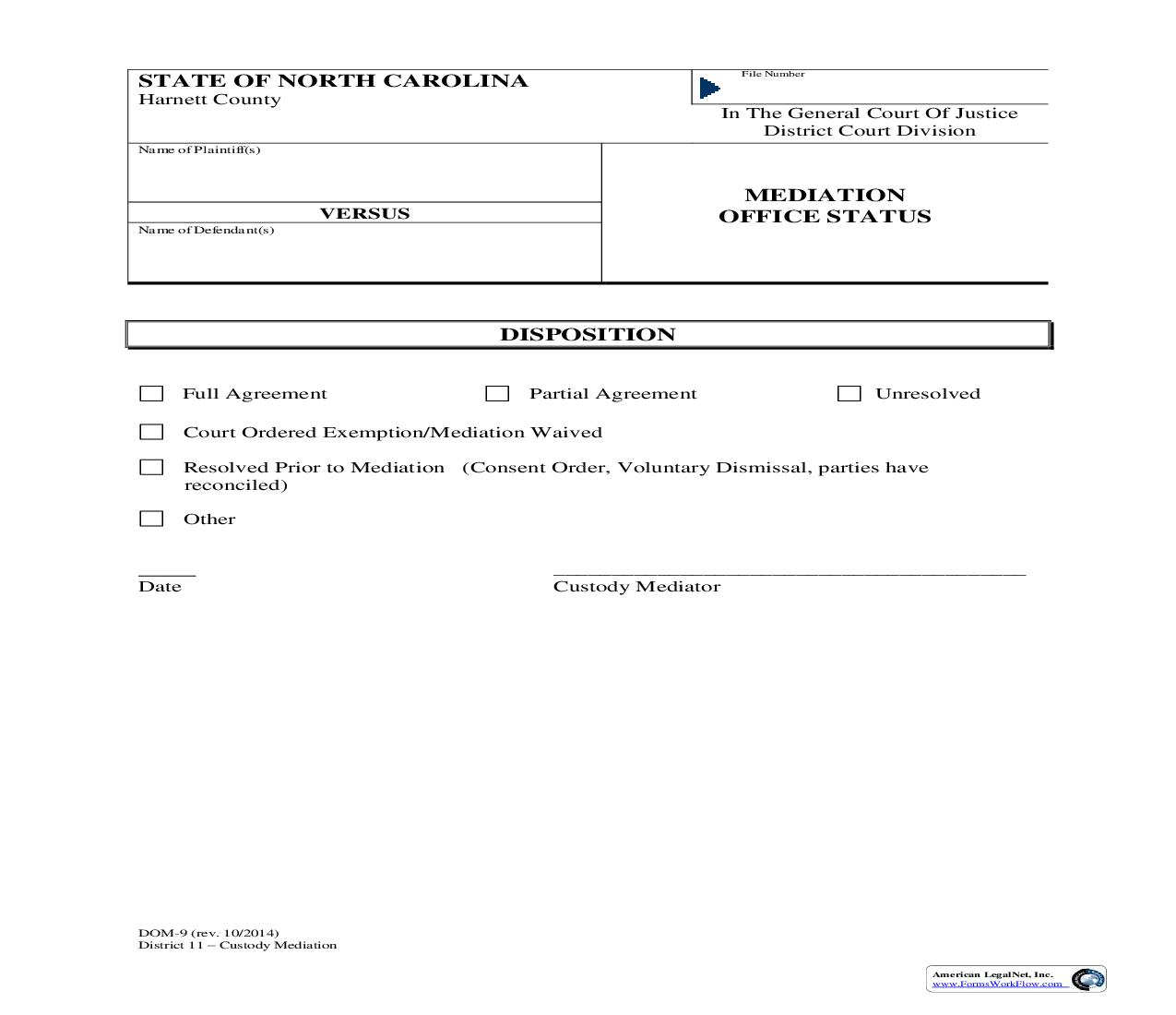 Mediation Office Status {DOM-9} | Pdf Fpdf Doc Docx | North Carolina