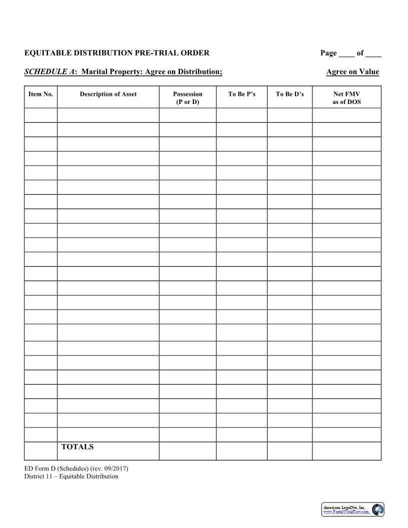 Schedules For Equitable Distribution Pre Trial Order {D} | Pdf Fpdf Docx | North Carolina