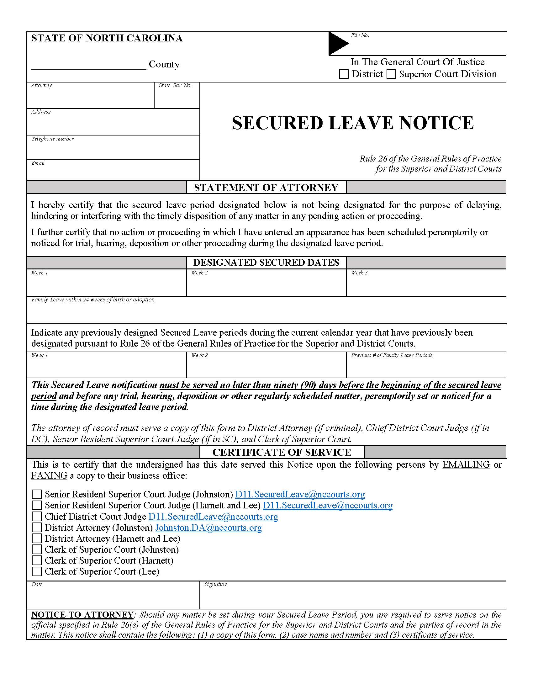 Secured Leave Notice | Pdf Fpdf Doc Docx | North Carolina
