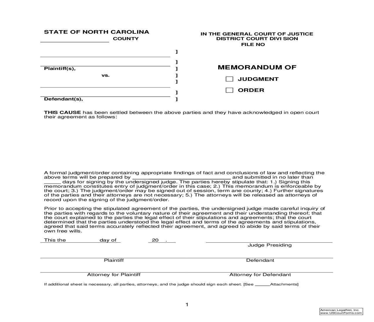 Memorandum {Form 02} | Pdf Fpdf Doc Docx | North Carolina