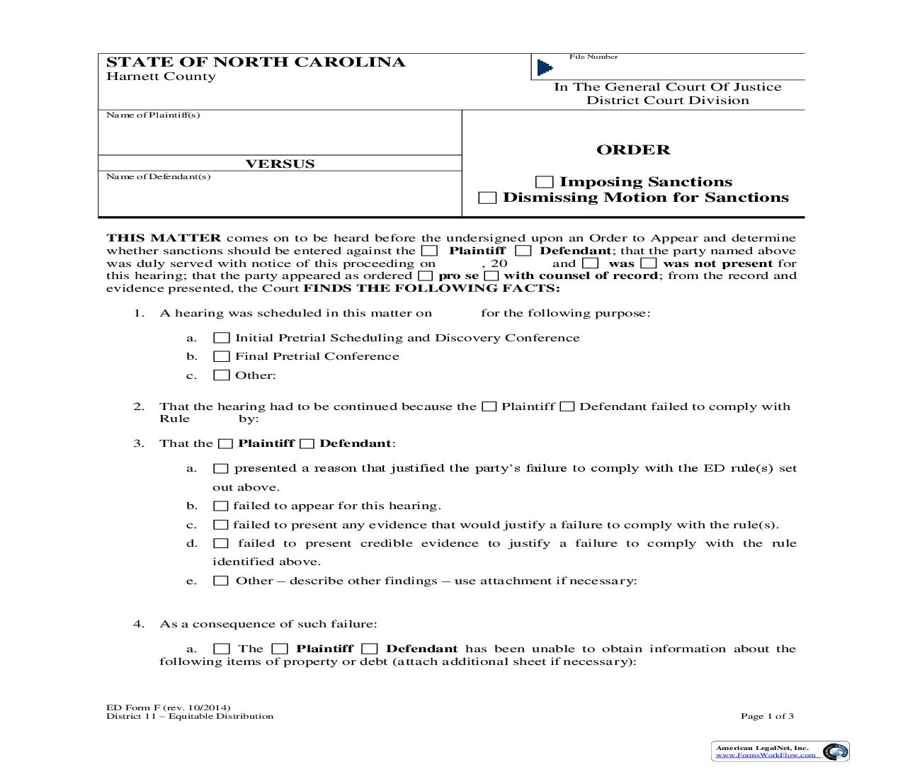 Order {Form F} | Pdf Fpdf Doc Docx | North Carolina