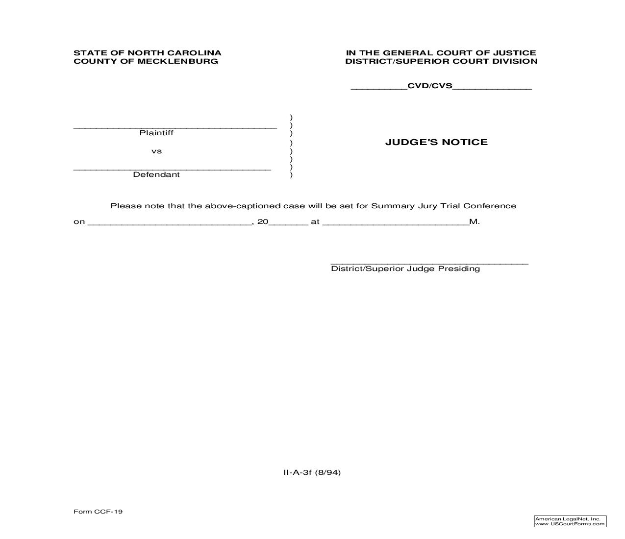Judges Notice {CCF-19} | Pdf Fpdf Doc Docx | North Carolina