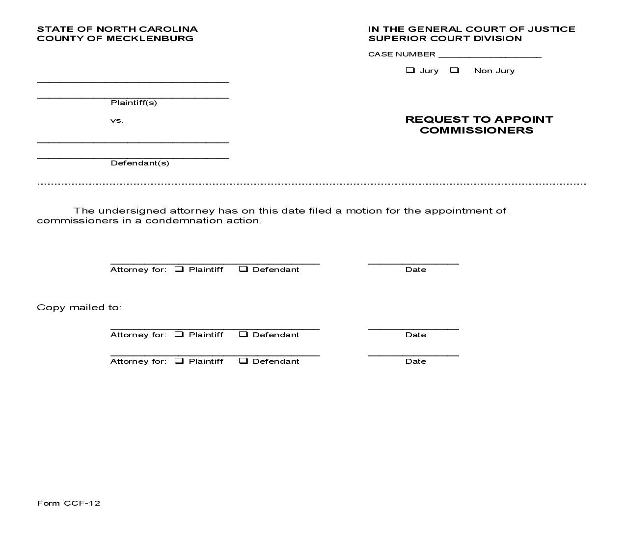 Request To Appoint Commissioners {CCF-12} | Pdf Fpdf Doc Docx | North Carolina