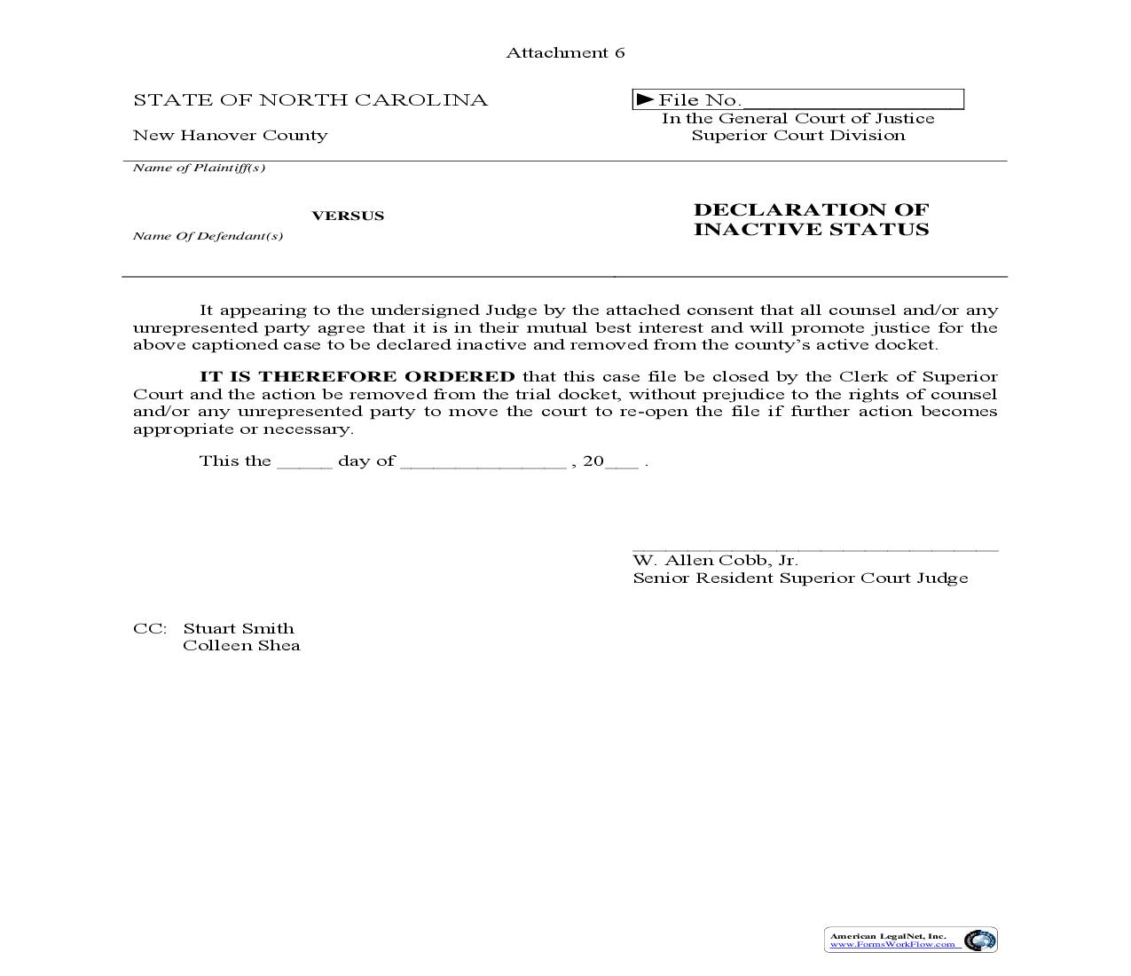 Declaration Of Inactive Status {CVS-5} | Pdf Fpdf Doc Docx | North Carolina