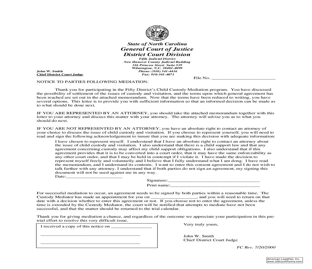 Notice To Parties Following Mediation {3} | Pdf Fpdf Doc Docx | North Carolina