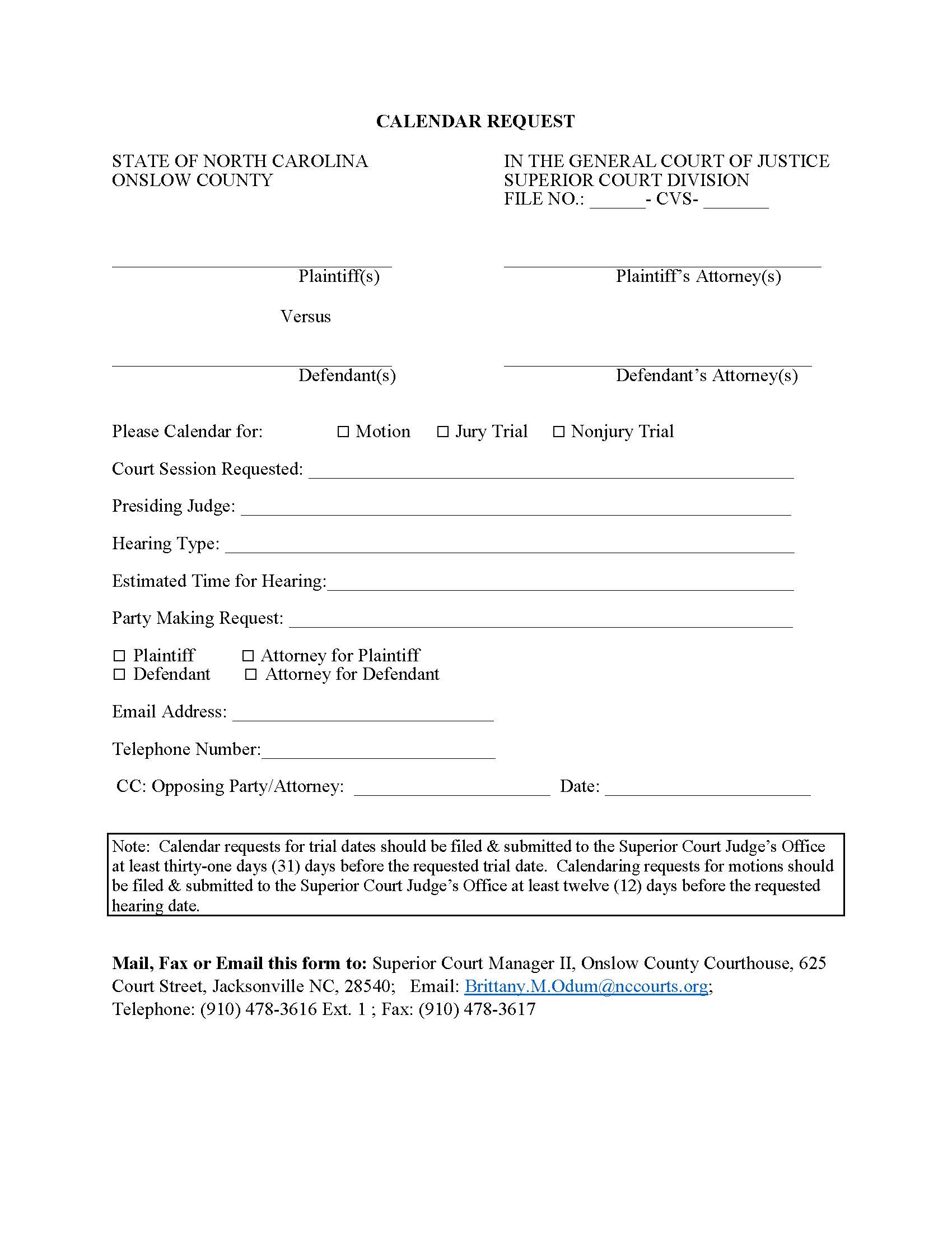 Calendar Request | Pdf Fpdf Doc Docx | North Carolina