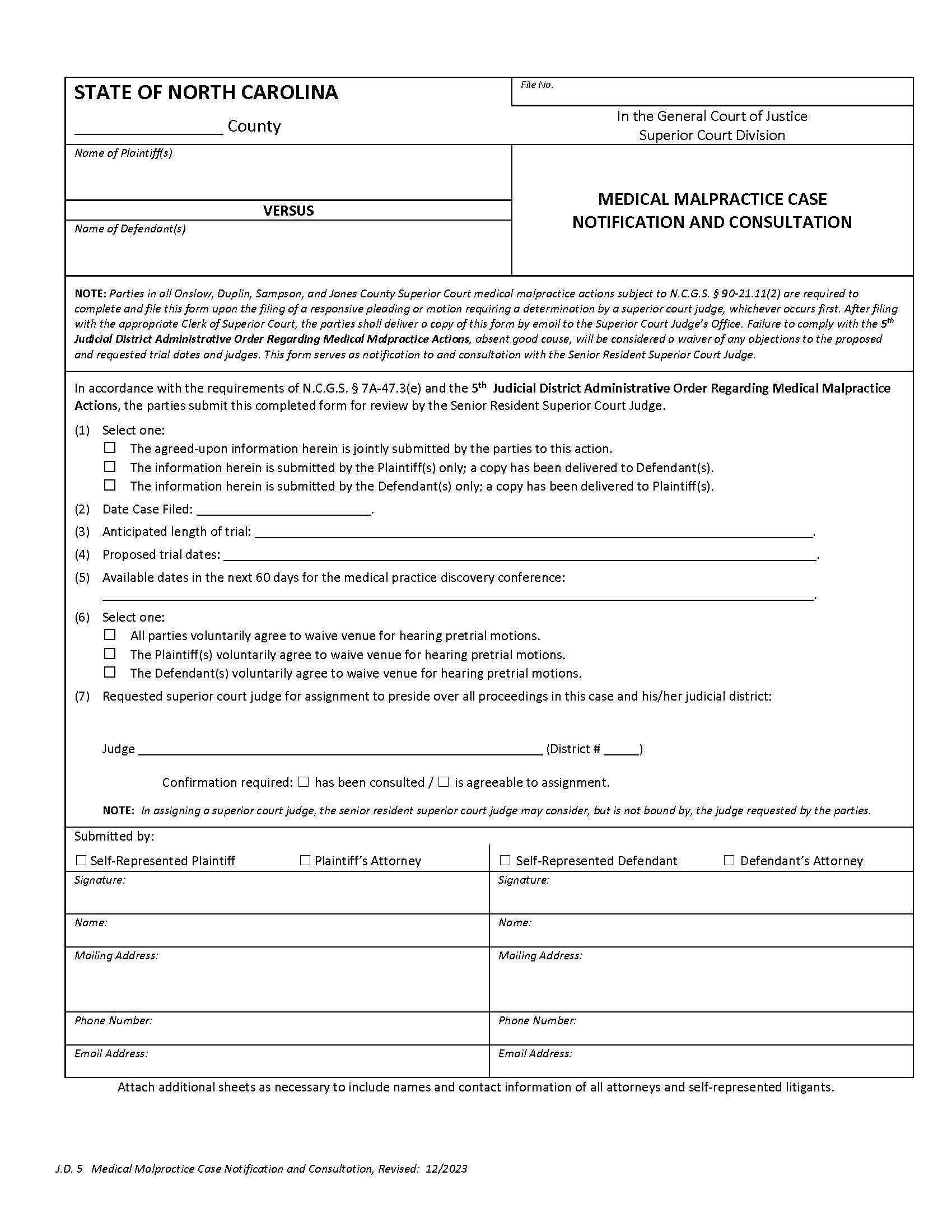 Medical Malpractice Case Notification And Consultation | Pdf Fpdf Docx | North Carolina