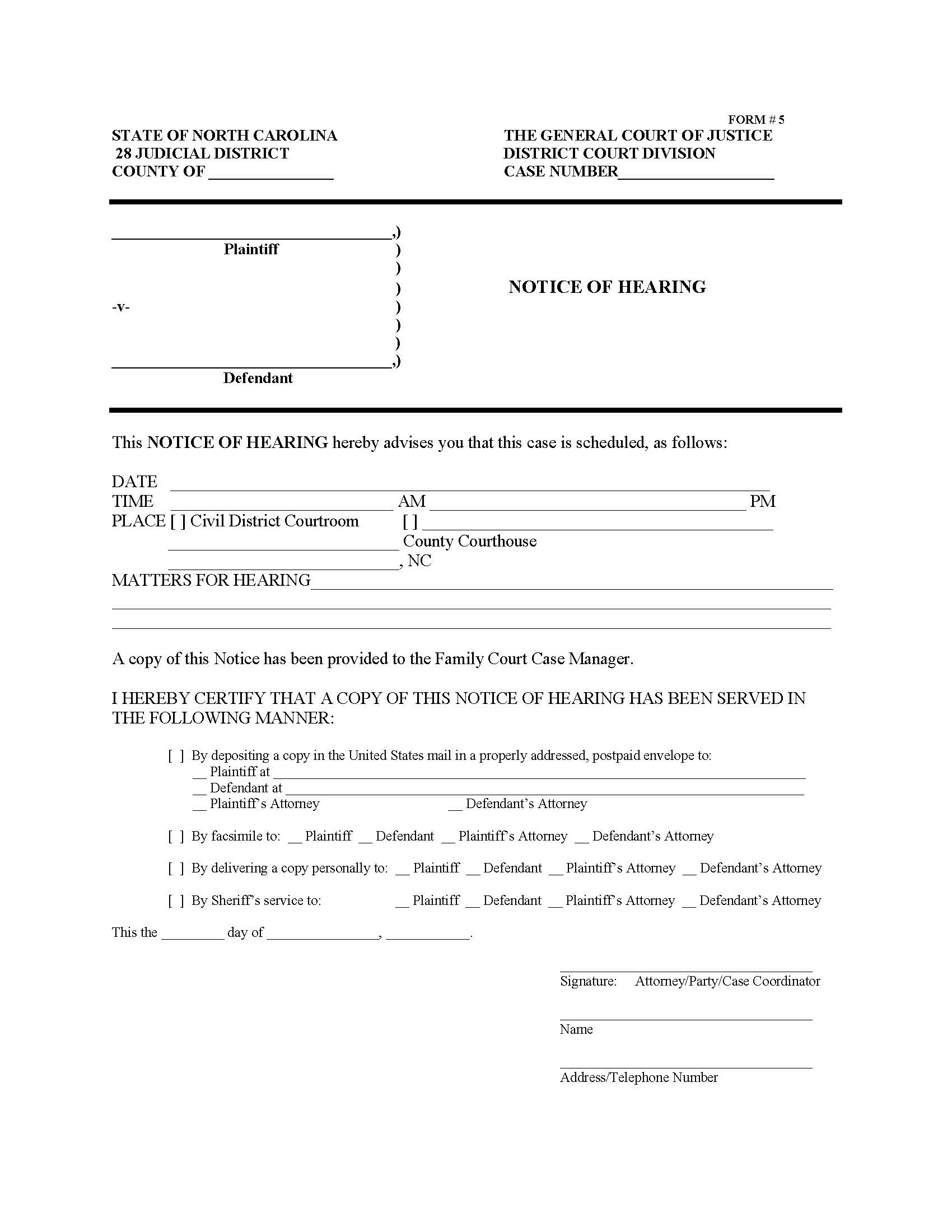 Notice Of Hearing {5} | Pdf Fpdf Doc Docx | North Carolina