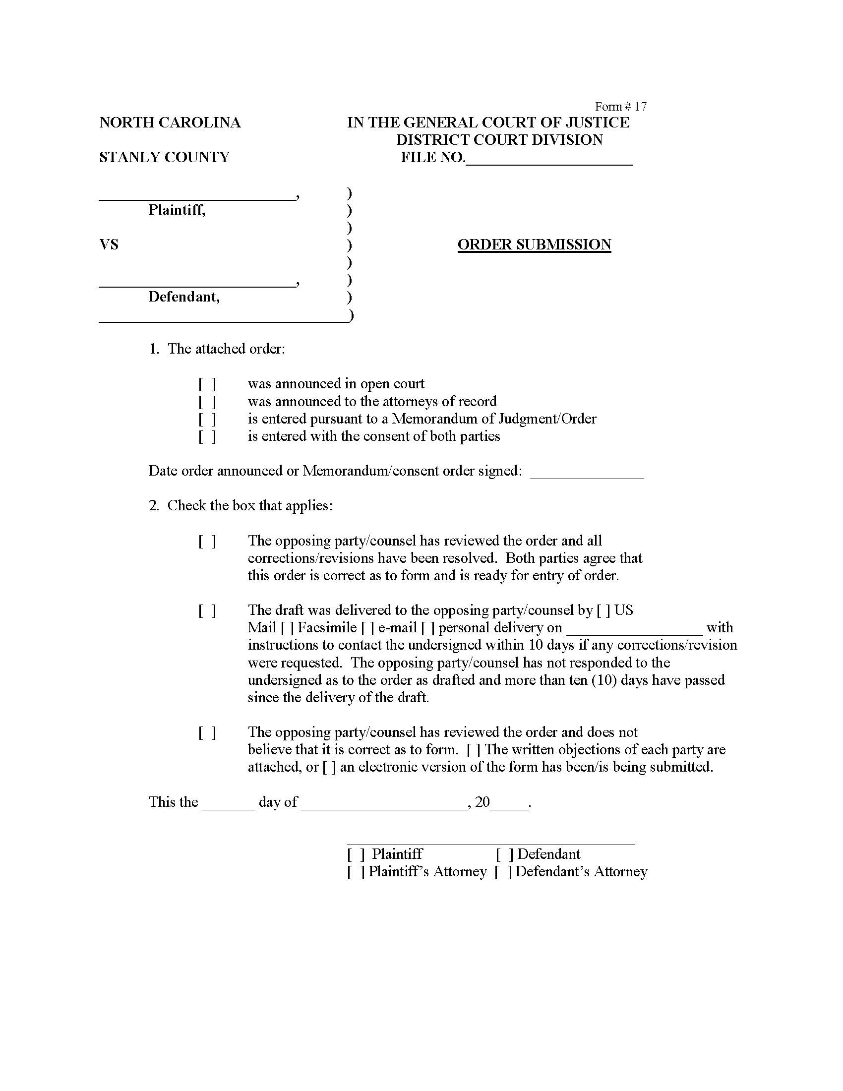 Order Submission {17} | Pdf Fpdf Doc Docx | North Carolina