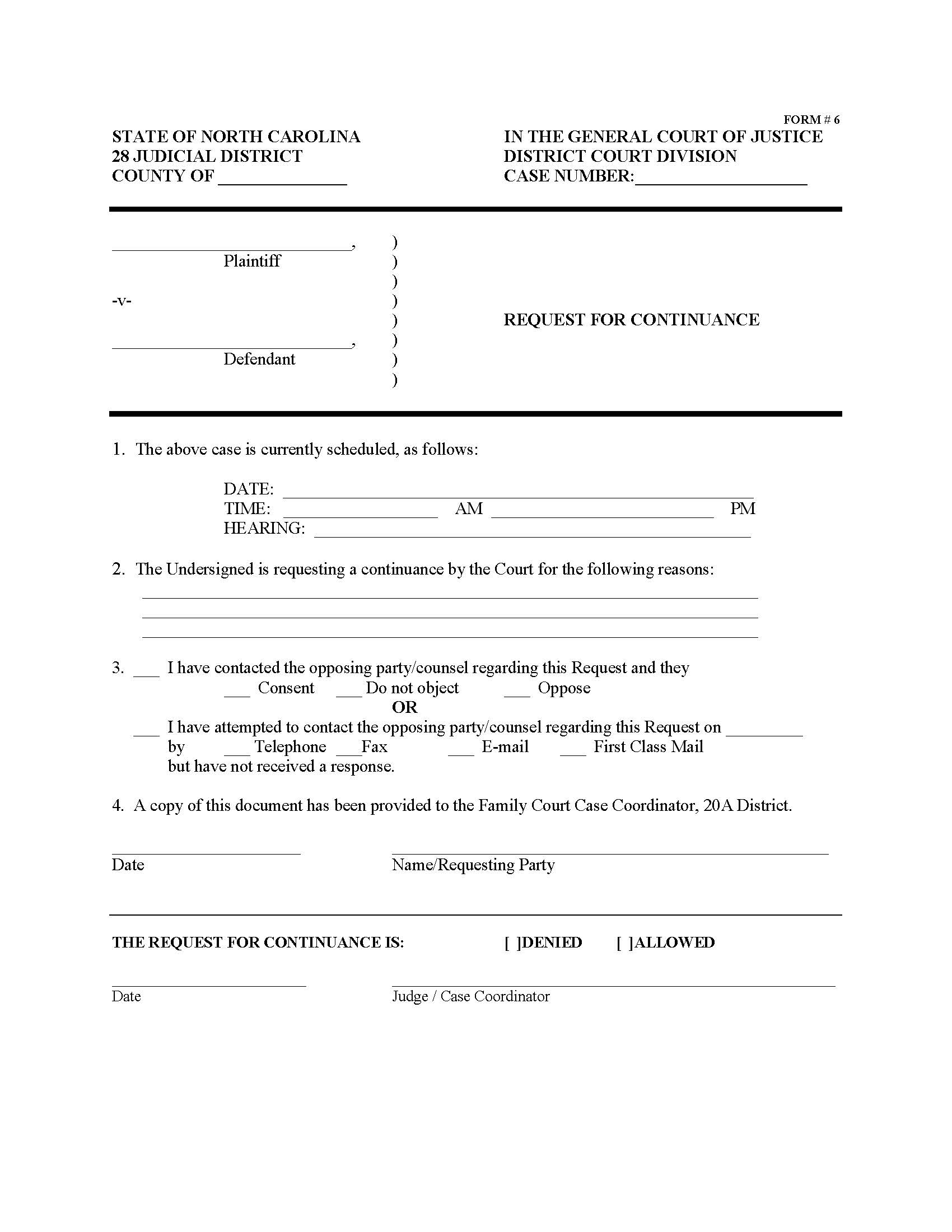 Request For Continuance {6} | Pdf Fpdf Doc Docx | North Carolina