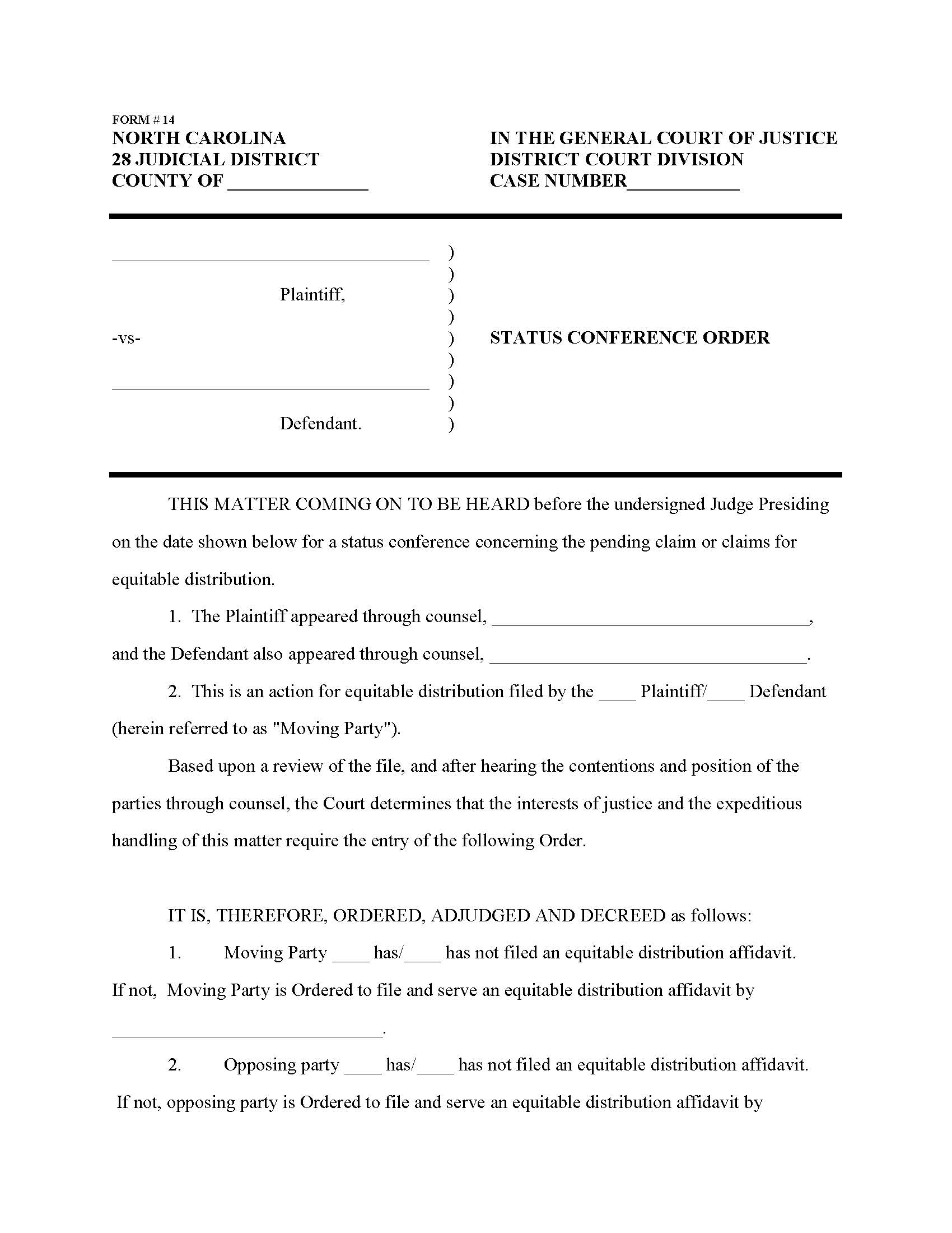 Status Conference Order {14} | Pdf Fpdf Doc Docx | North Carolina