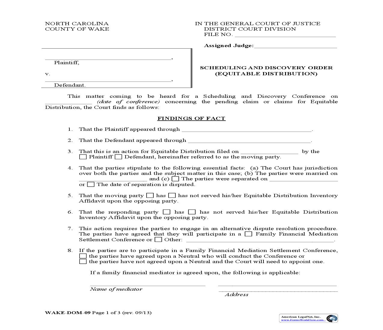Scheduling And Discovery Order {WAKE-DOM-09} | Pdf Fpdf Doc Docx | North Carolina