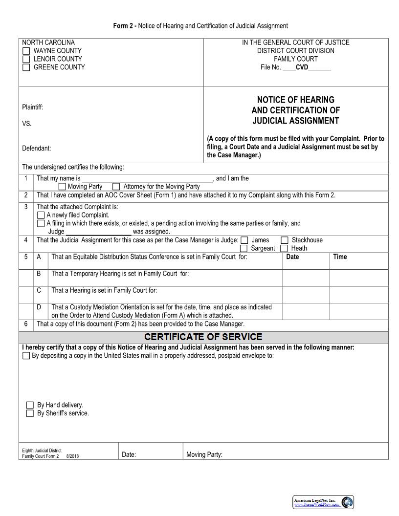 Notice Of Hearing And Certification Of Judicial Assignment {2} | Pdf Fpdf Docx | North Carolina