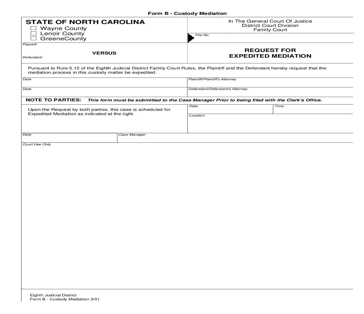 Request For Expedited Mediation {B} | Pdf Fpdf Doc Docx | North Carolina