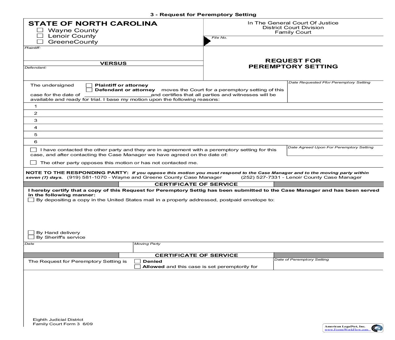 Request For Peremptory Setting {3} | Pdf Fpdf Doc Docx | North Carolina