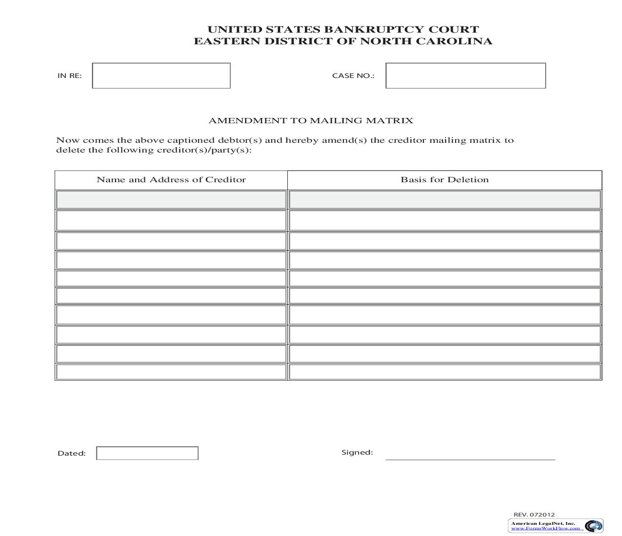 Amendment To Mailling Matrix | Pdf Fpdf Doc Docx | North Carolina