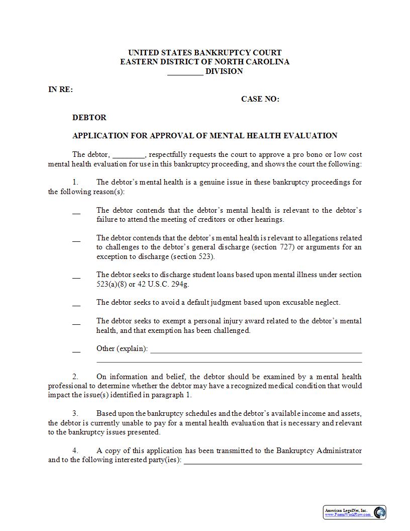 Application For Approval Of Mental Health Evaluation | Pdf Fpdf Docx | North Carolina