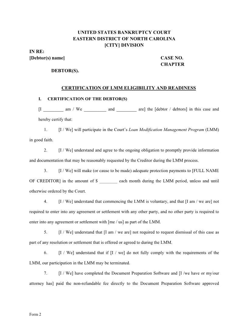 Certification Of LMM Eligibility And Readiness {2} | Pdf Fpdf Docx | North Carolina