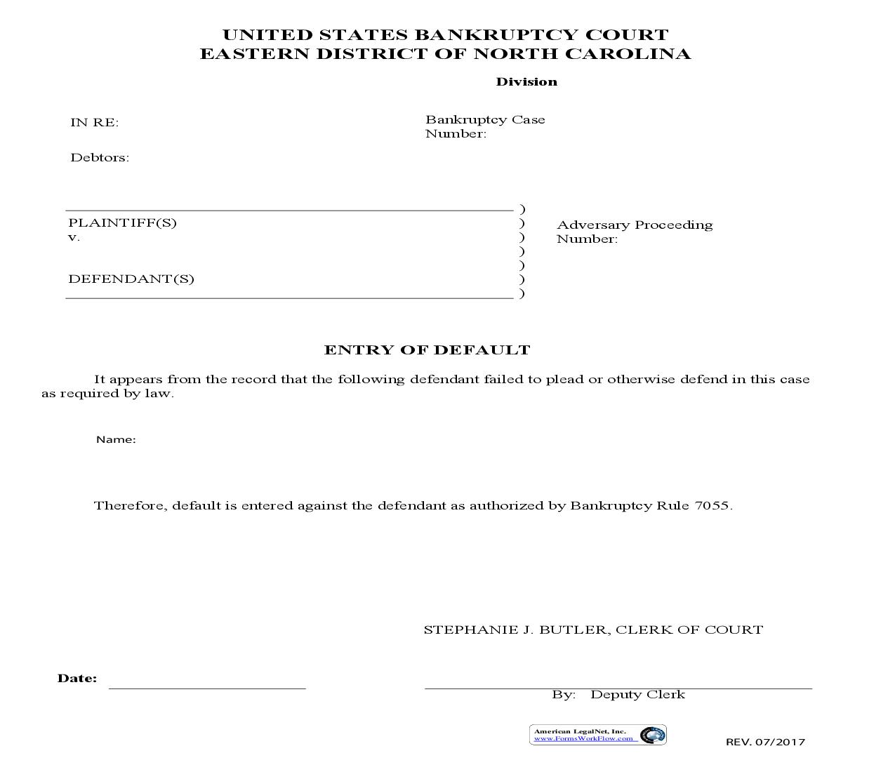 Entry Of Default | Pdf Fpdf Doc Docx | North Carolina